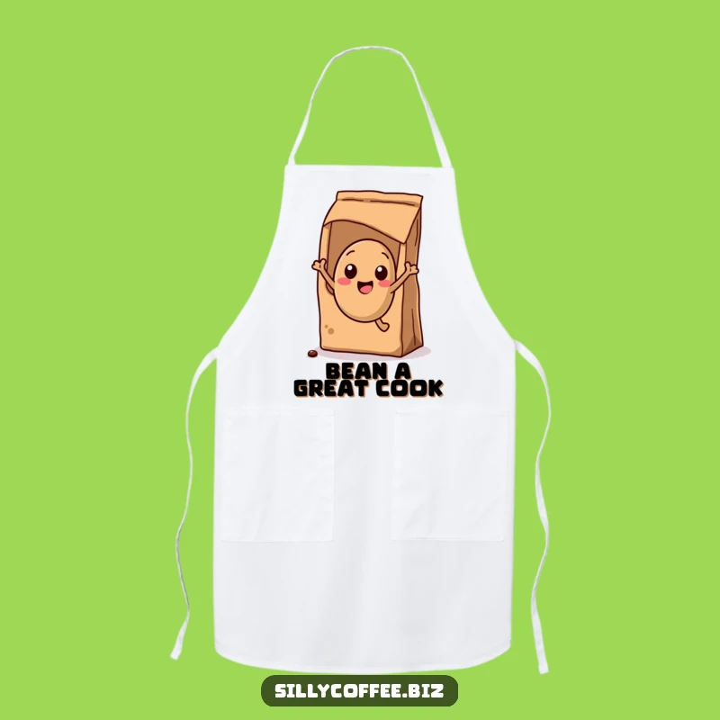 Excited Coffee Bean Funny Apron: Kawaii Jumping Kitchen Wear, Fun Cooking Gift