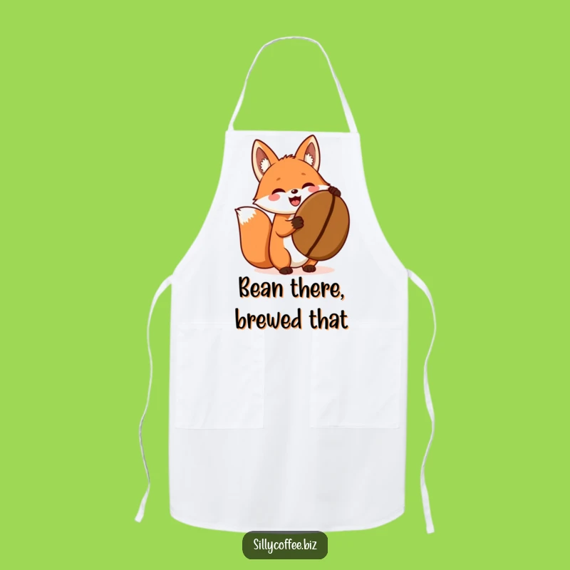 Funny Fox Apron: Kawaii Coffee Bean Excitement, Cute Kitchen Gift
