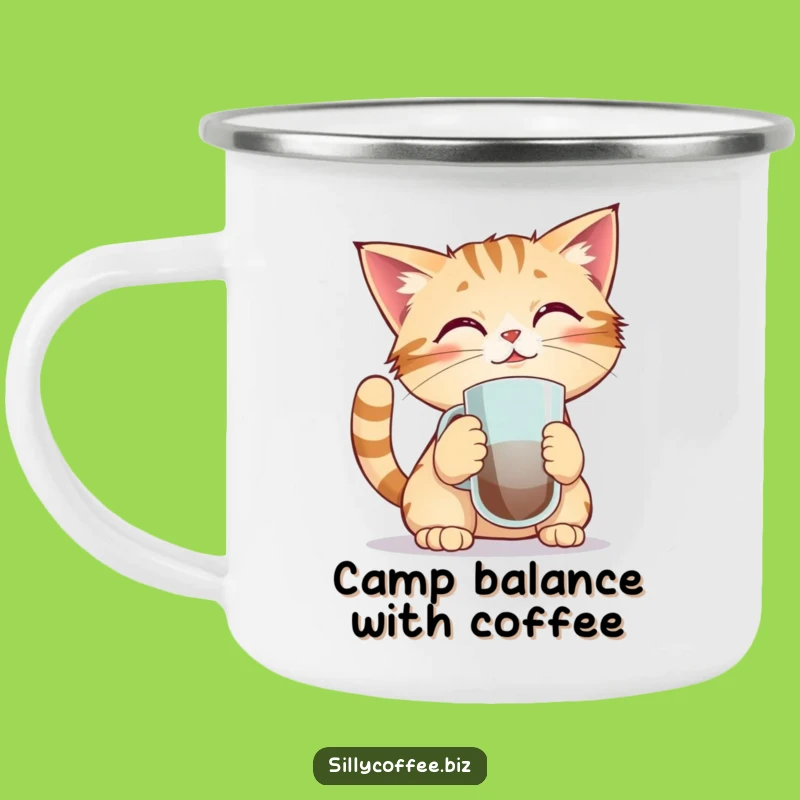 Funny Kawaii Cat Camping Mug - Balancing Act Outdoor Coffee