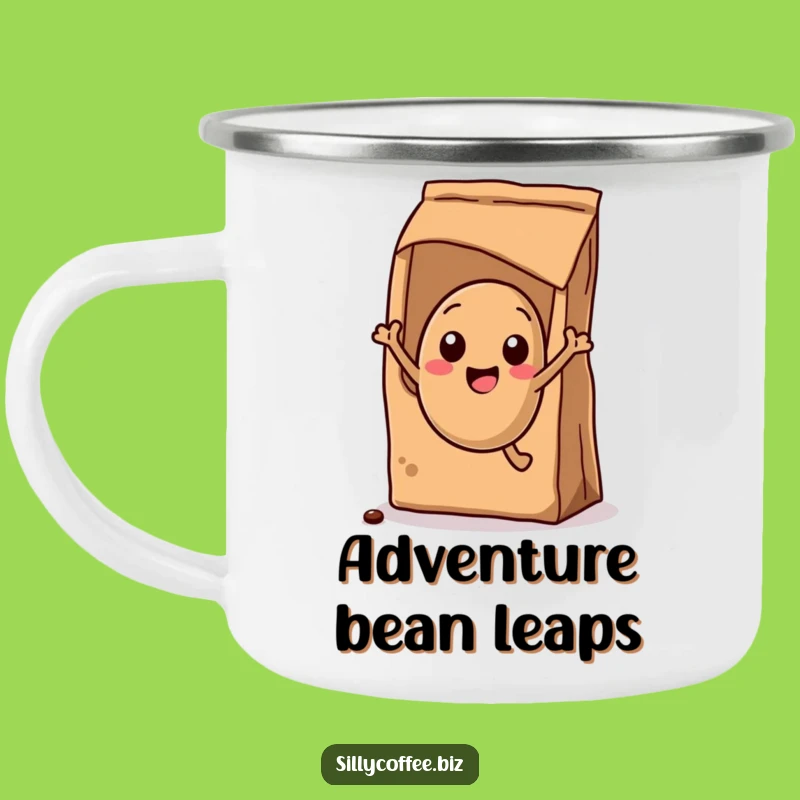 Jumping Coffee Bean Funny Camping Mug: Kawaii Enamel Cup, Outdoor Fun Gift