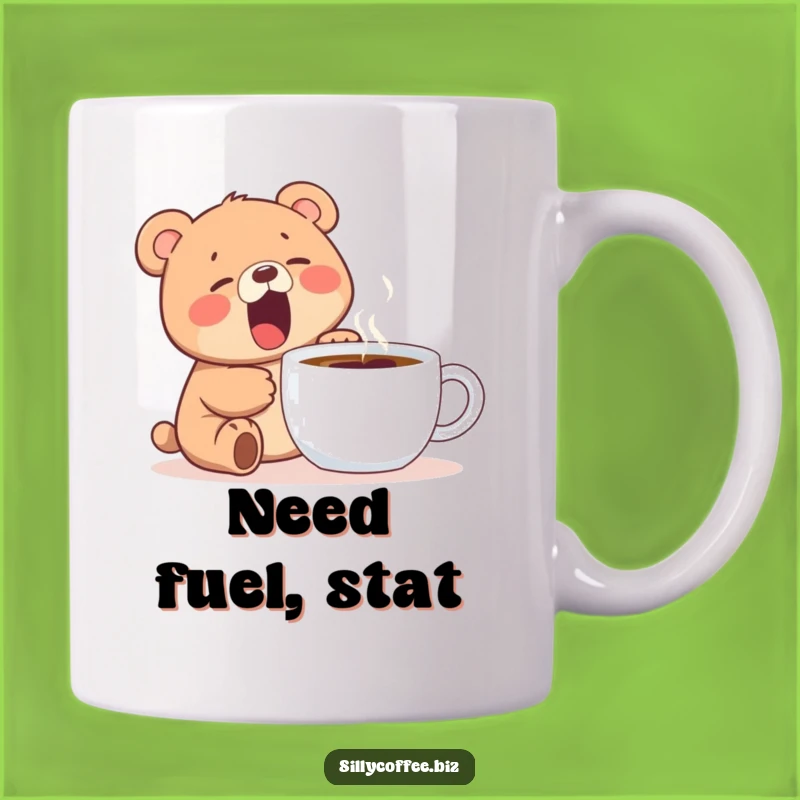 Funny Bear Cub Mug: Kawaii Yawn with Steaming Coffee, Perfect Gift