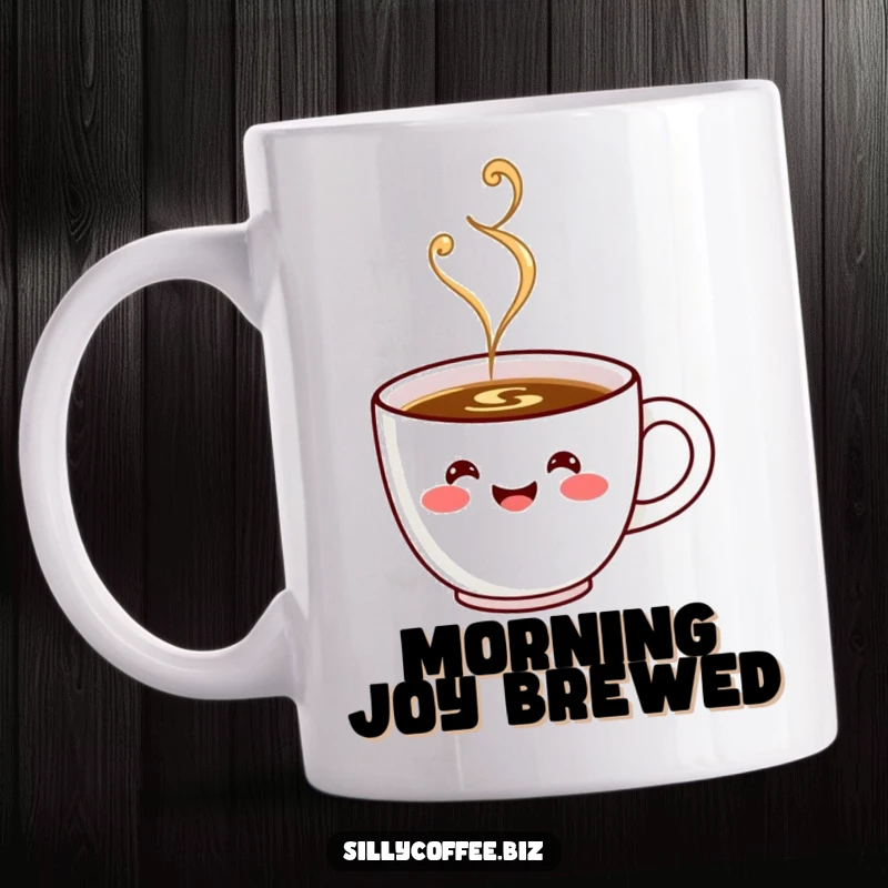 Funny Mug: A kawaii coffee cup with a big happy face, steaming joyfully, bringing cheer to your day.