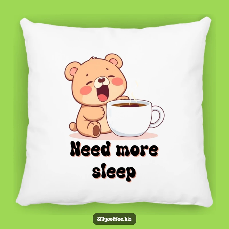 Funny Bear Cub Pillow: Kawaii Yawn Coffee Lover, Cozy Cuddly Gift