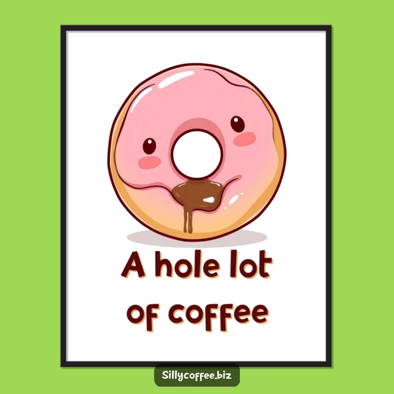 Funny Kawaii Donut Digital Art Print: Playful Coffee Dribbling Donut Decor