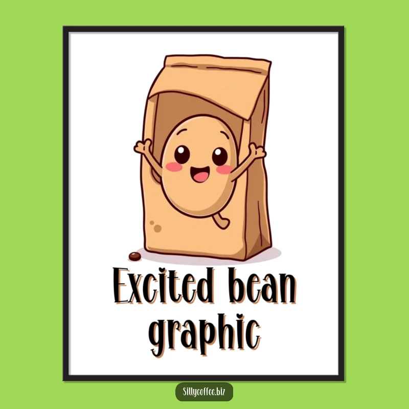 Jumping Coffee Bean Digital Art: Funny Kawaii Print, Instant Energetic Gift