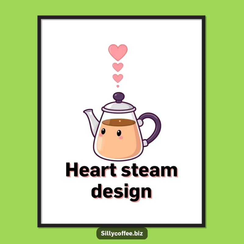 Love Pot Digital Art: Funny Kawaii Heart Steam Print, Instant Romantic Gift