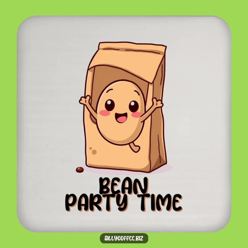 Excited Coffee Bean Funny Coasters: Kawaii Jumping Set, Fun Drink Gift