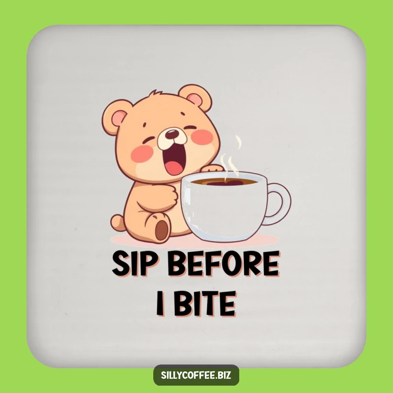 Funny Bear Cub Coaster: Kawaii Yawn Coffee Lover, Cute Drink Gift
