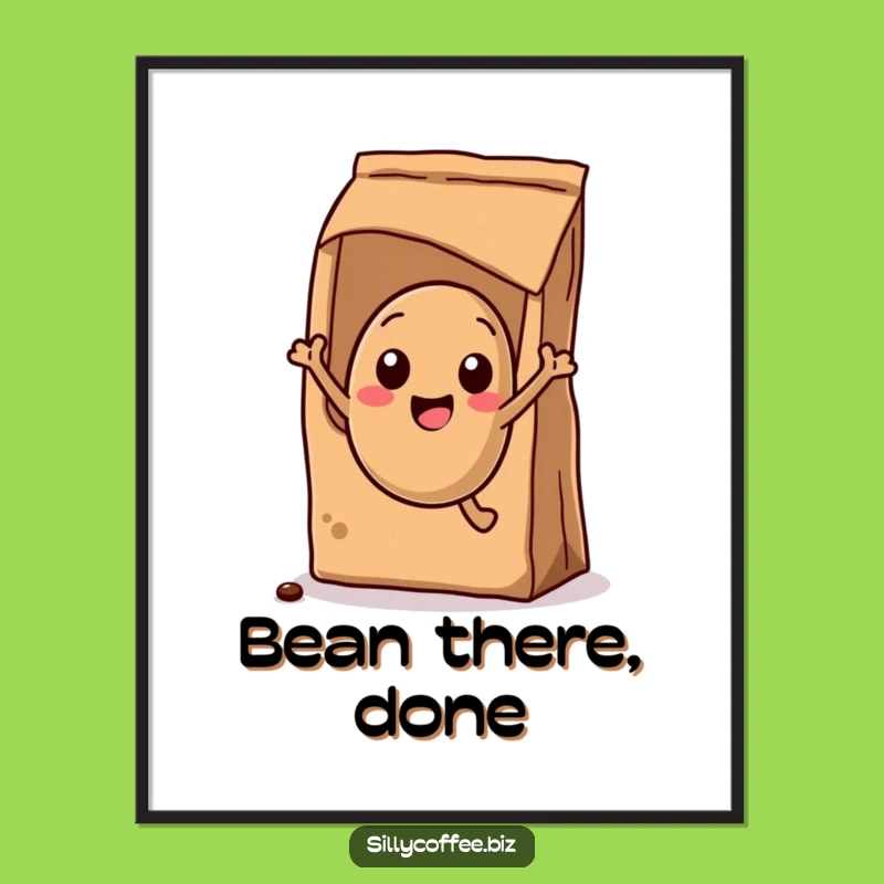 Coffee Bean Excitement Poster: Funny Kawaii Jumping Art Print, Energetic Decor Gift