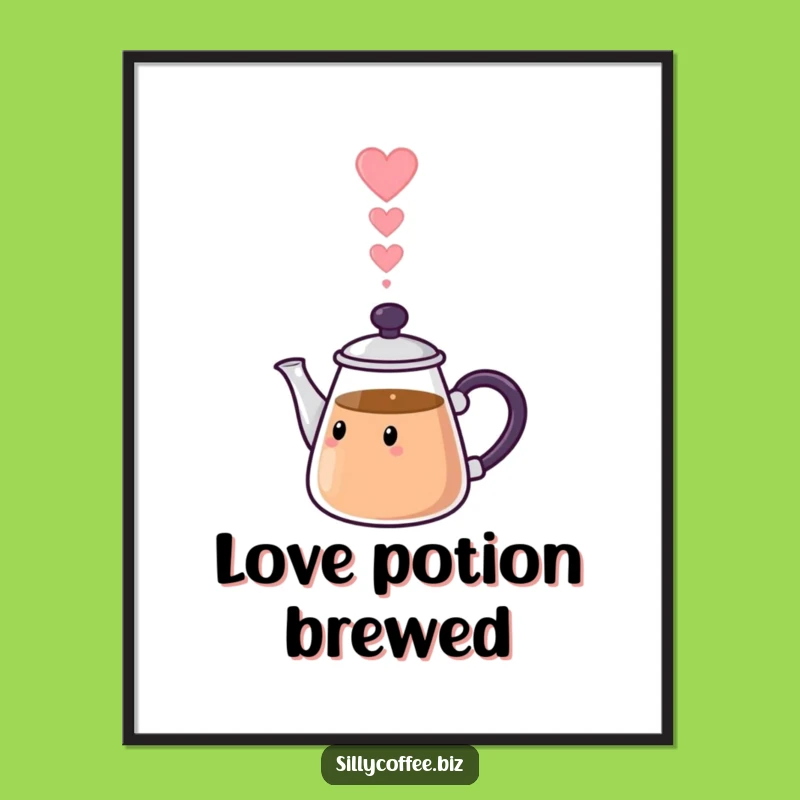 Love Pot Poster: Funny Kawaii Heart Steam Art Print, Romantic Decor Gift