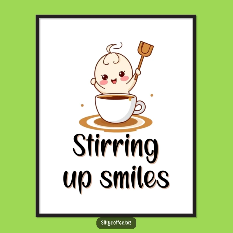 Funny Kawaii Coffee Stirrer Dance Poster - Whimsical Wall Art for Coffee Lovers