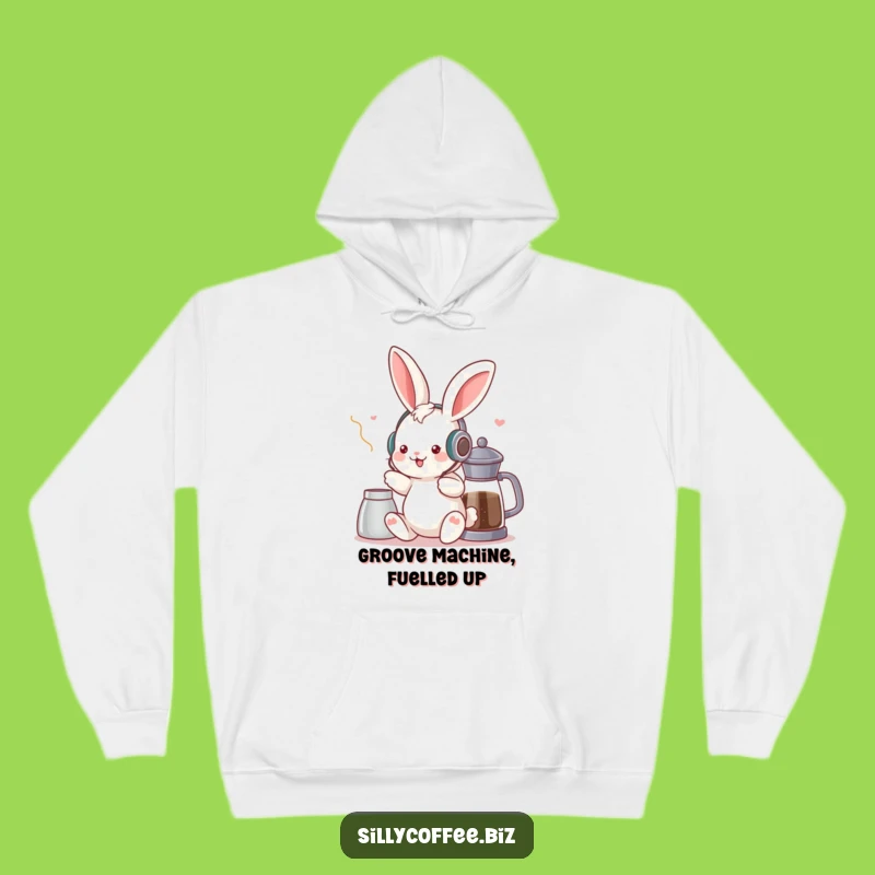 Funny Kawaii Bunny Hoodie - Cozy Music & Coffee Fanatic Sweatshirt