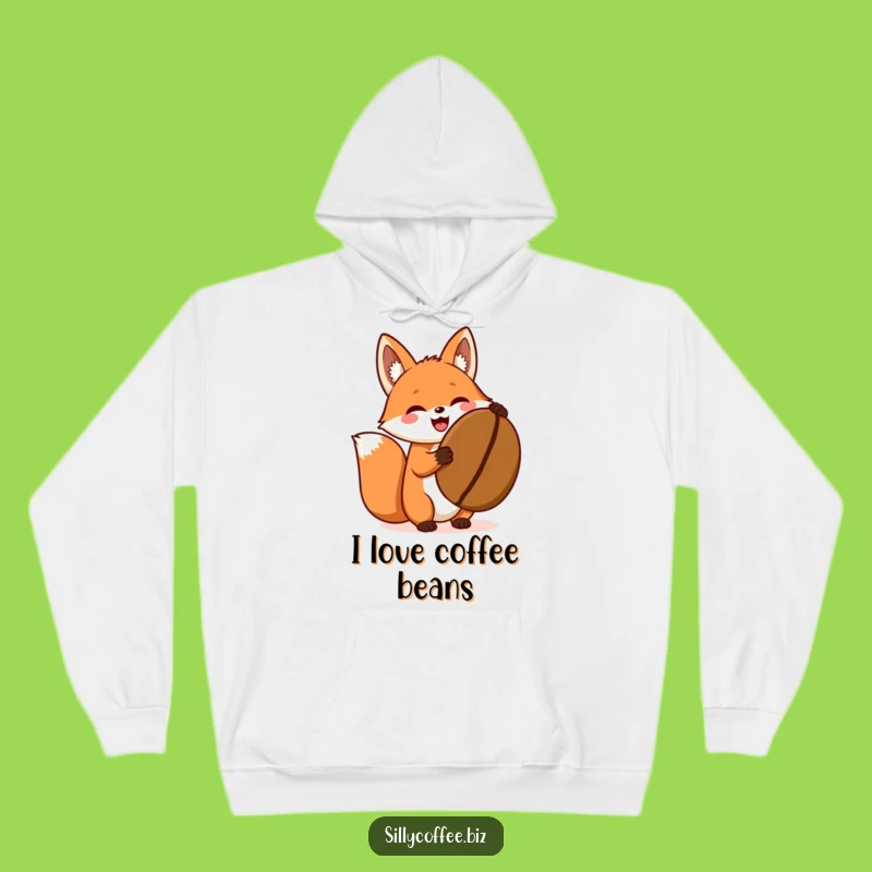Funny Fox Hoodie: Kawaii Coffee Bean Excitement, Cozy Gift for Coffee Lovers