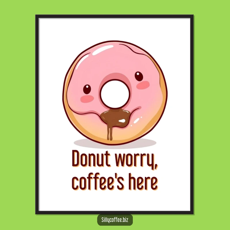 Funny Free Printable Wall Art: Kawaii Donut Dribbling Coffee for a Playful Space!