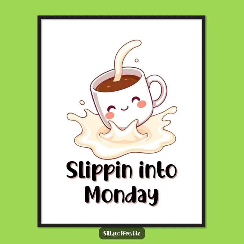 Funny Free Printable Wall Art: Kawaii Coffee Mug, Humorous Downloadable Decor for Cafés