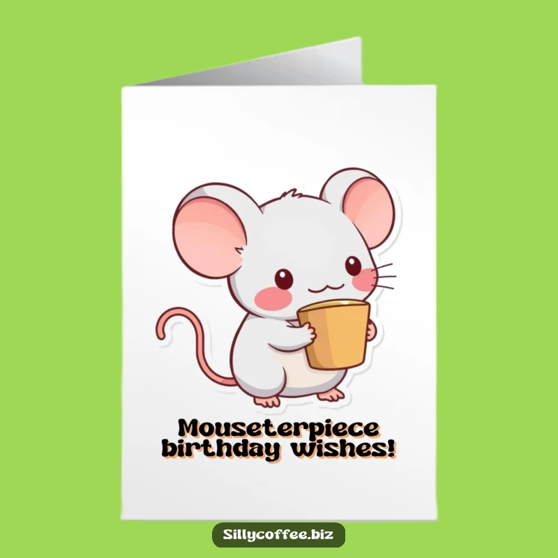 Free Printable Birthday Card: Funny Kawaii Mouse with Coffee Tail for a Techie Laugh!