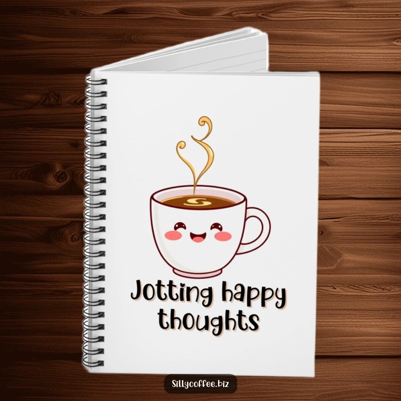 Funny Notebook: A kawaii coffee cup with a joyful smile, steaming happily, ready for your notes.