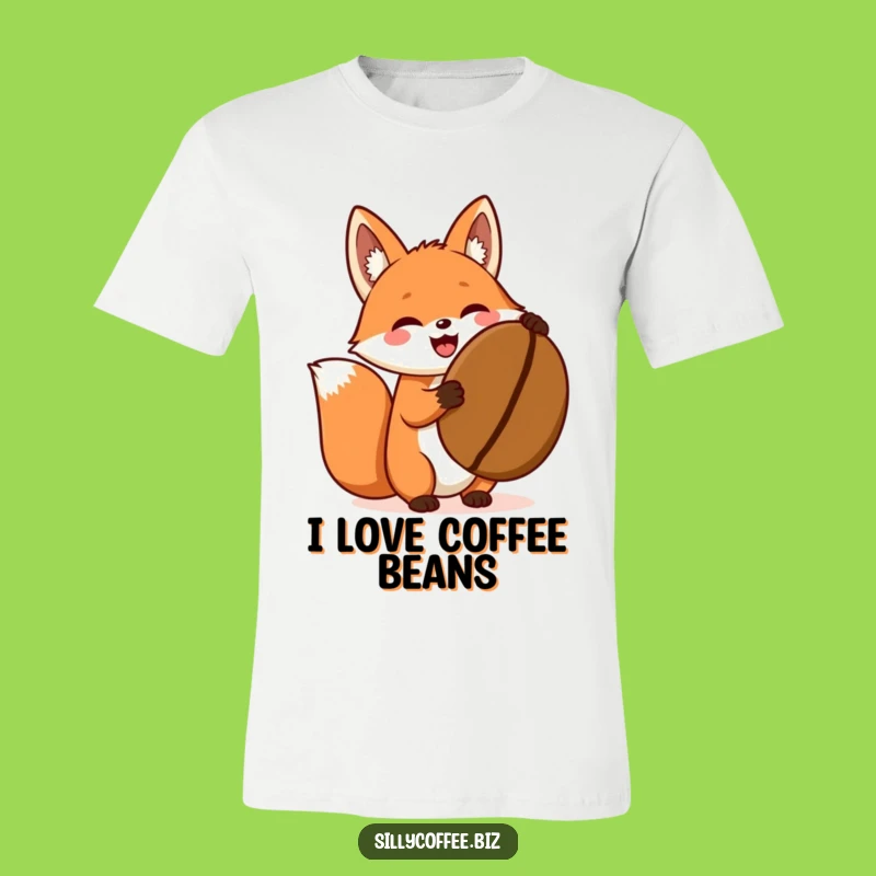 Funny Fox T-Shirt: Kawaii Coffee Bean Excitement, Graphic Tee Gift