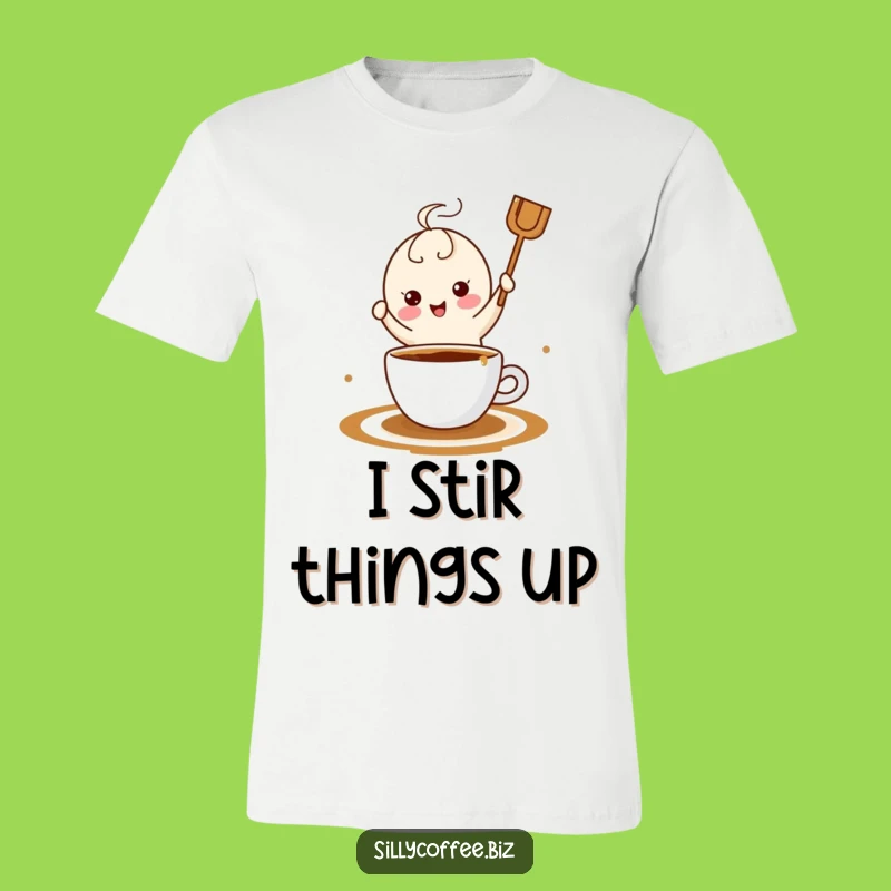 Funny Kawaii Coffee Stirrer Dance T-Shirt - Hilarious Cartoon Tee for Coffee Fanatics