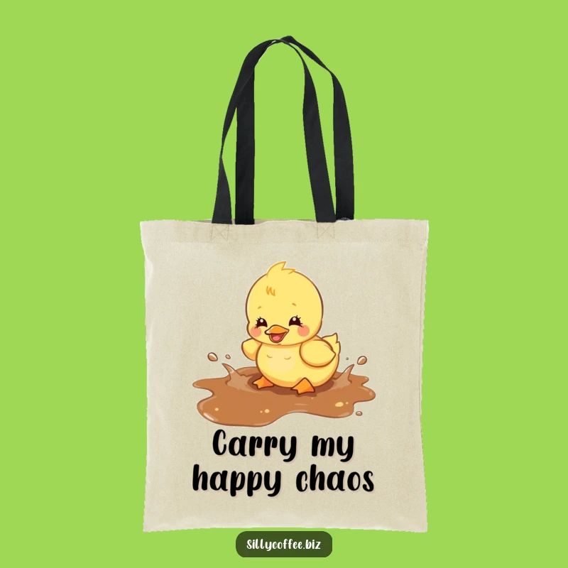 Funny Kawaii Duckling Tote Bag - Coffee Spill Splash Carryall