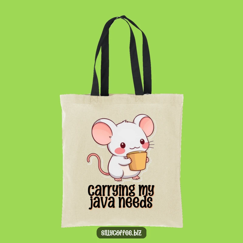 Funny Kawaii Mouse Tote Bag: Adorable Coffee Cup Tail Mouse Carry-All