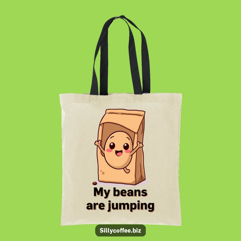 Excited Coffee Bean Funny Tote Bag: Kawaii Jumping Design, Fun Everyday Carry Gift